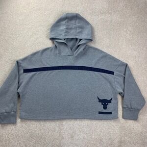 Under Armour Project Rock Hoodie Womens Small Gray Cropped Brahma Bull Logo